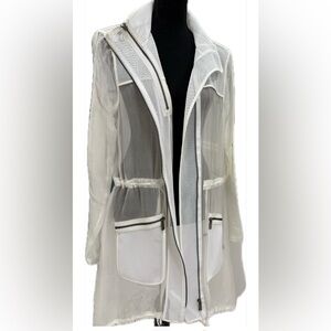 Elie Tahari White Mesh & Sheer Hooded Jacket